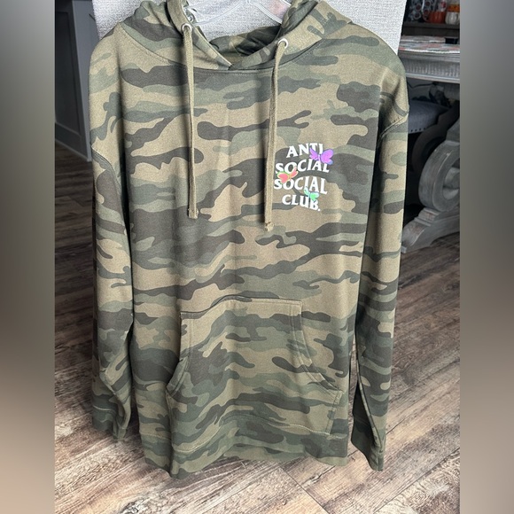 Anti Social Social Club Shell Shock Camo Hoodie Large ASSC butterfly - Picture 1 of 5